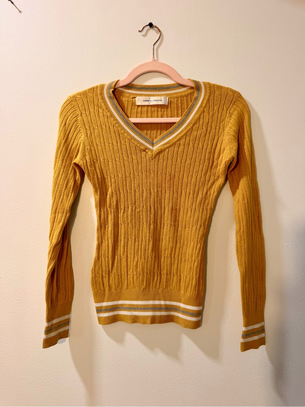 VTG Comme Des Garcons Size XS/S Yellow Cable Knit Sweater y2k Preppy Long Sleeve